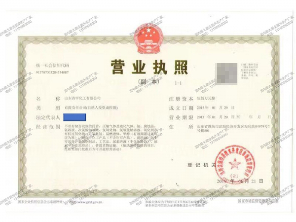 山东青甲化工有限公司营业执照