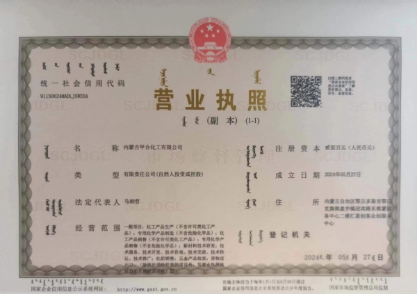 内蒙古甲合化工有限公司营业执照